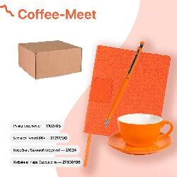 Набор подарочный COFFEE-MEET: бизнес-блокнот, ручка, чайная/кофейная пара, коробка, стружка оптом на заказ, фото
