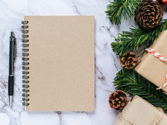 Эко-набор на Новый год: блокнот из переработанной бумаги, эко-ручки, хлопковый шоппер